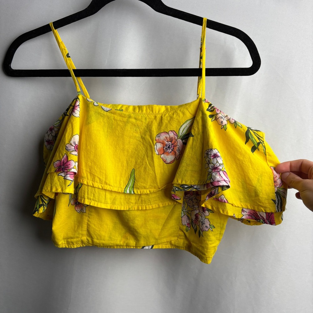 VTG Y2K Charlotte Russe Yellow Floral‎ Cotton Ruffle Top S Resortwear Vacation